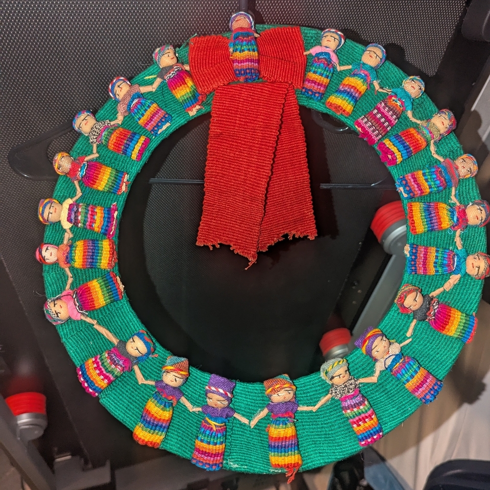 Peru Peruvian Mayan Guatemalan Worry Doll Women Wreath Hang Folk Art Cloth Tribe